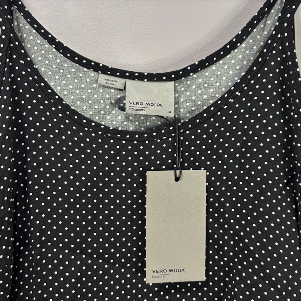 NWT Vero Moda Black White Polka Dot Double Strap Tank Top Medium - Picture 3 of 5